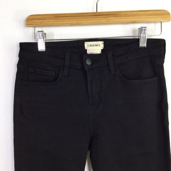 L'AGENCE Womens Margot Skinny Jeans Denim Mid Rise Zipper Details Black Size 27 - Picture 2 of 16
